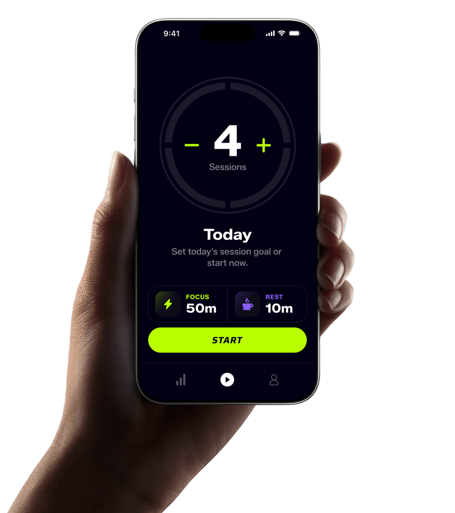 Phone showing the Pom focus timer app
